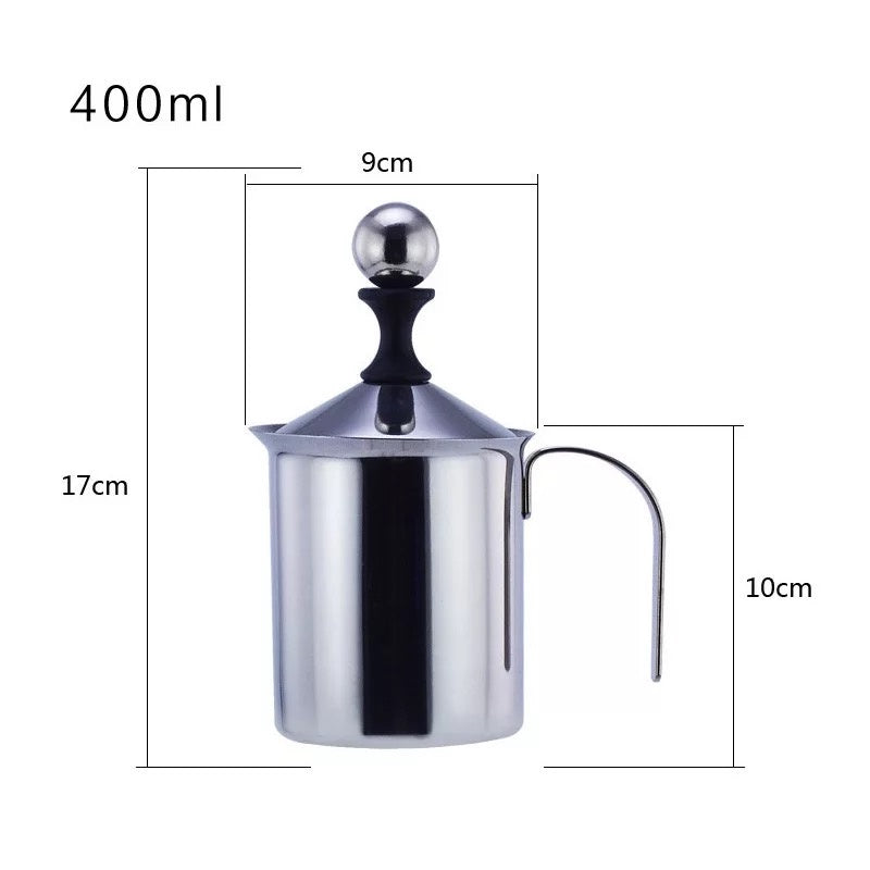 (Ready Stock)Coffee Hand Pump Manual Milk Foam Frother Stainless Steel Double Mesh Jug 400ml