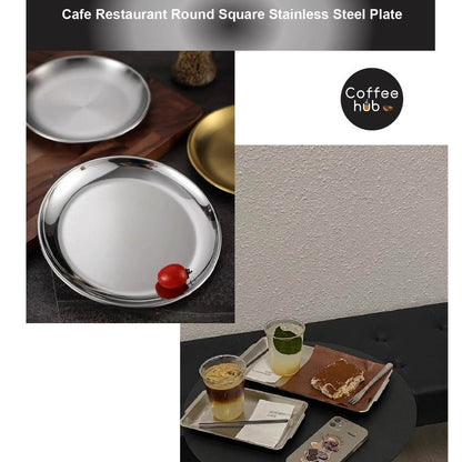 (Ready Stock)European Style Dinner Plates Serving Stainless Steel Thick Quality Round Tray