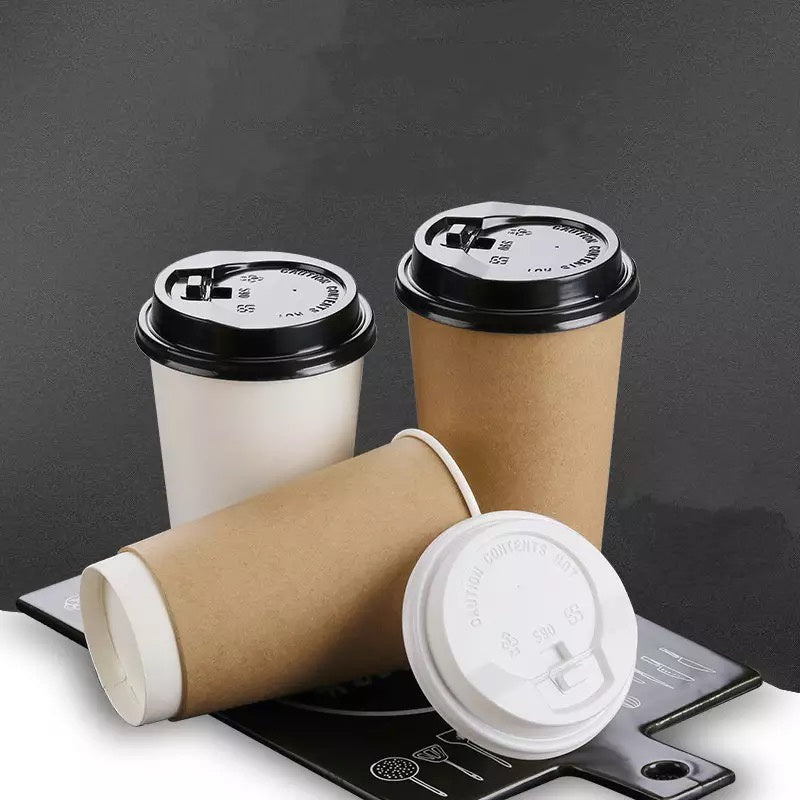 (Ready Stock)Coffee Tea Paper Cup High End Double Wall Heat Insulation Disposable  With Lid 8oz 12oz 16oz(±50pcs/bag))