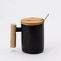 (READY STOCK)Coffee Tea Mug with Wood Handle Nordic Design With Lid and Spoon 350ml 420ml 460ml