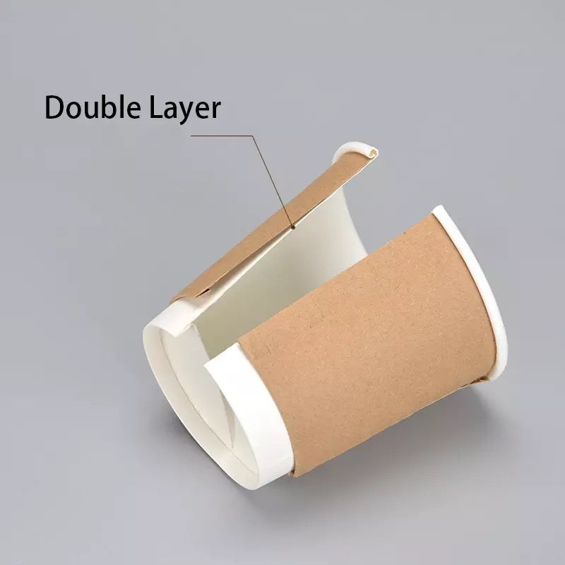 (Ready Stock)Coffee Tea Paper Cup High End Double Wall Heat Insulation Disposable  With Lid 8oz 12oz 16oz(±50pcs/bag))