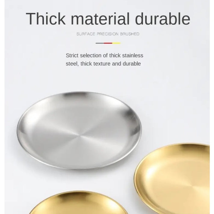 (Ready Stock)European Style Dinner Plates Serving Stainless Steel Thick Quality Round Tray