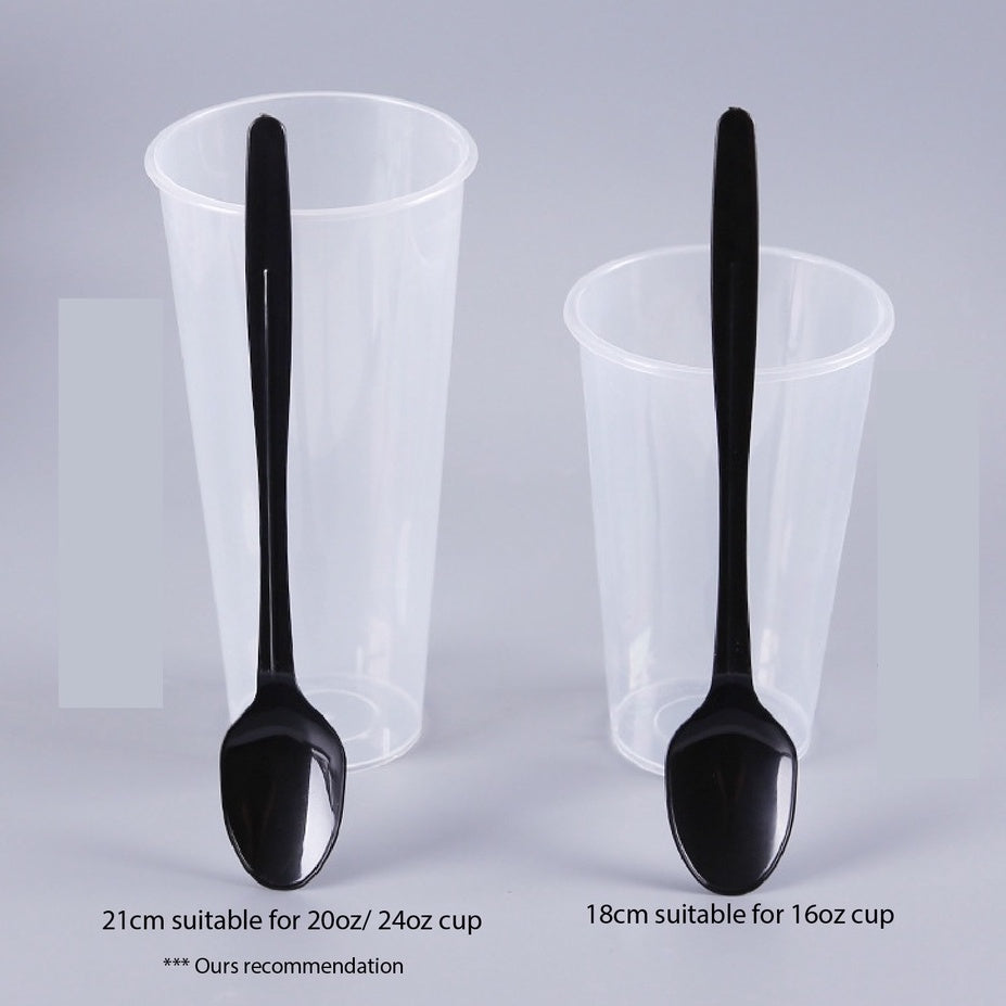 (READY STOCK)Disposable Thick Long Plastic Spoon Dessert Milk Tea Boba Smoothie Spoon Length 18cm 21cm 100pcs