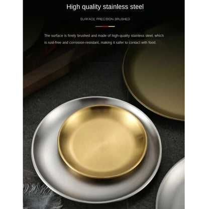 (Ready Stock)European Style Dinner Plates Serving Stainless Steel Thick Quality Round Tray