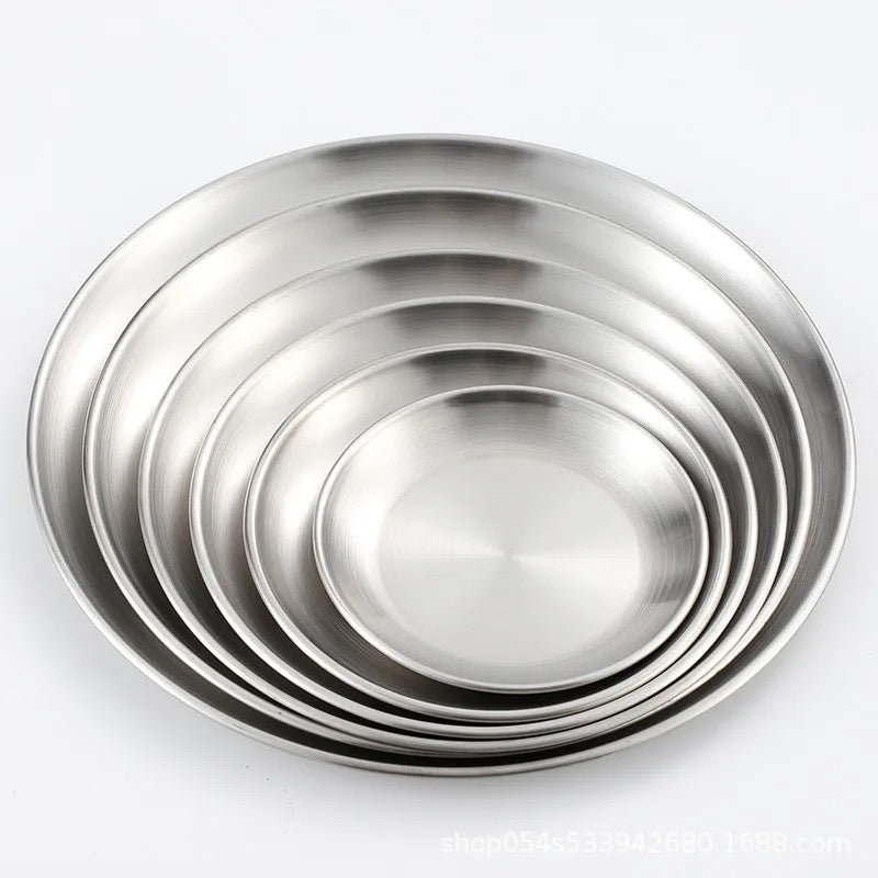 (Ready Stock)European Style Dinner Plates Serving Stainless Steel Thick Quality Round Tray