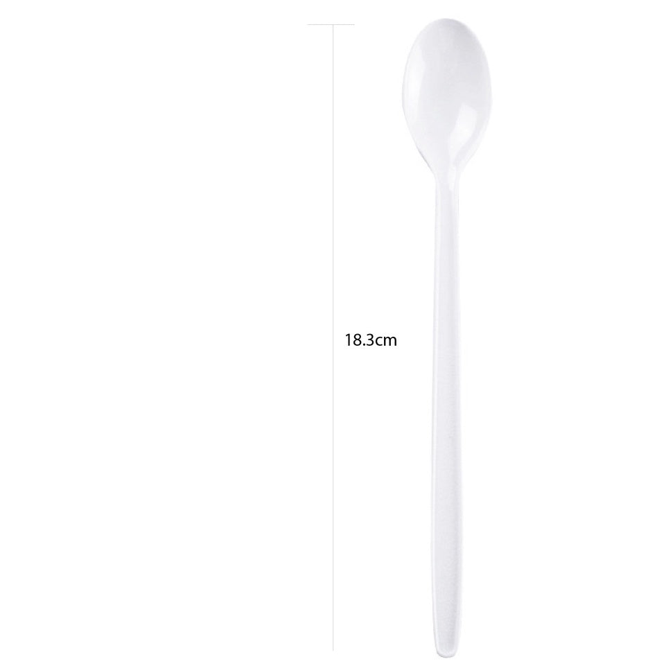 (READY STOCK)Disposable Thick Long Plastic Spoon Dessert Milk Tea Boba Smoothie Spoon Length 18cm 21cm 100pcs