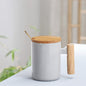 (READY STOCK)Coffee Tea Mug with Wood Handle Nordic Design With Lid and Spoon 350ml 420ml 460ml