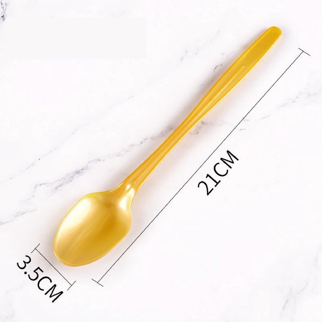 (READY STOCK)Disposable Thick Long Plastic Spoon Dessert Milk Tea Boba Smoothie Spoon Length 18cm 21cm 100pcs