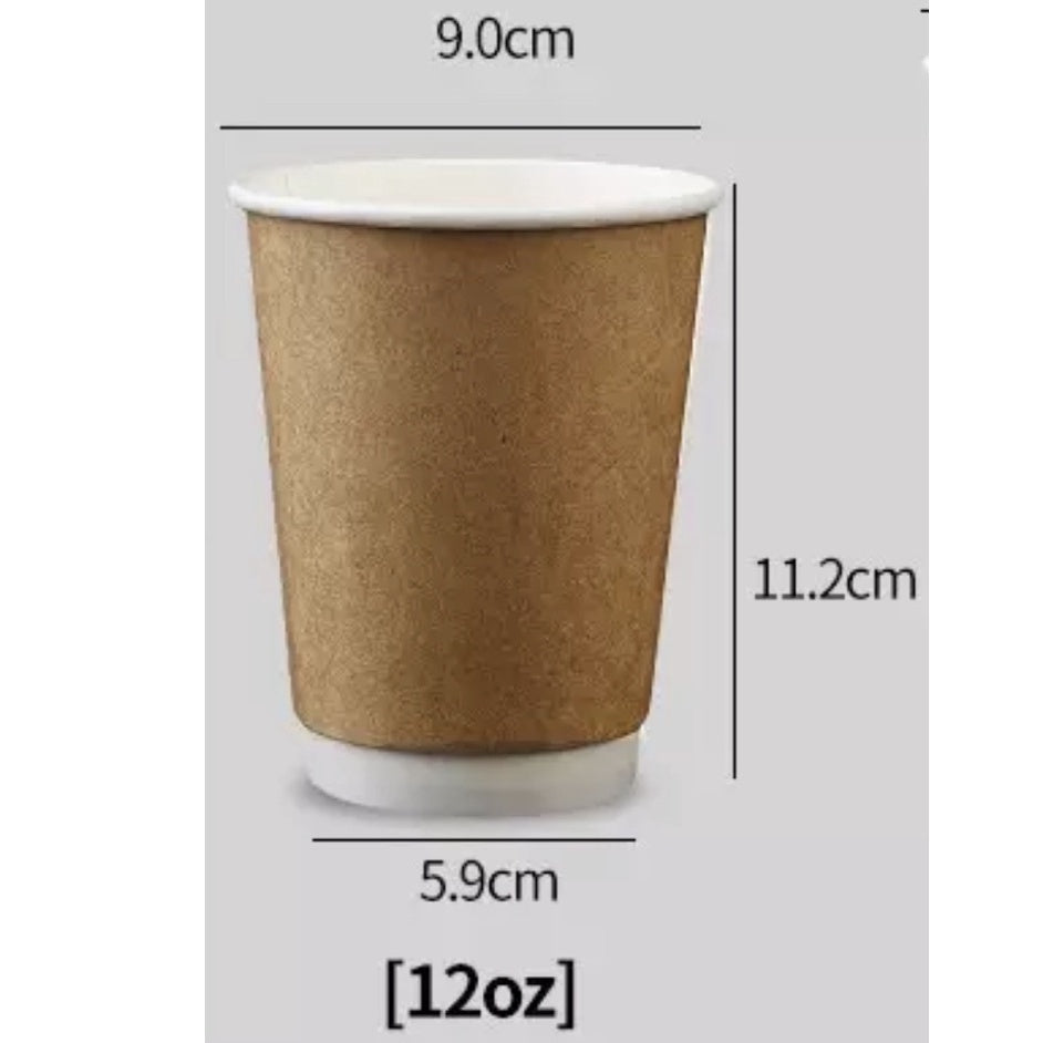 (Ready Stock)Coffee Tea Paper Cup High End Double Wall Heat Insulation Disposable  With Lid 8oz 12oz 16oz(±50pcs/bag))