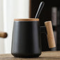 (READY STOCK)Coffee Tea Mug with Wood Handle Nordic Design With Lid and Spoon 350ml 420ml 460ml