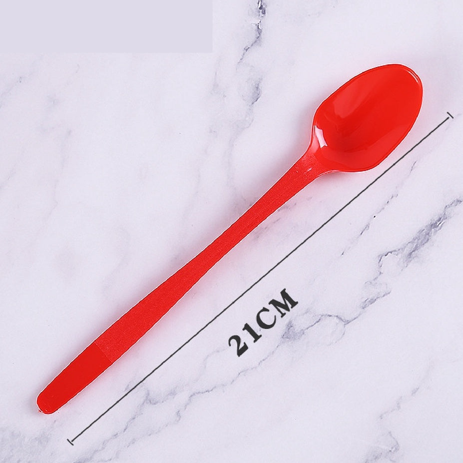 (READY STOCK)Disposable Thick Long Plastic Spoon Dessert Milk Tea Boba Smoothie Spoon Length 18cm 21cm 100pcs