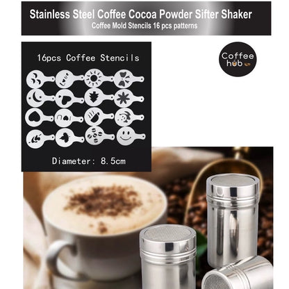 (Ready Stock)Coffee Sifter Duster Chocolate Shaker cocoa Flour Spray Kitchen Baking Tools Latte Art Mold Stencils