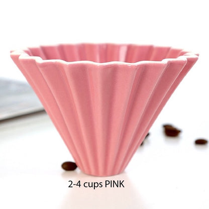 (READY STOCK)Coffee Filter Dripper Origami Japan Inspired Ceramic with Wood Holder Tray 1-2 Cups Pour Over V60