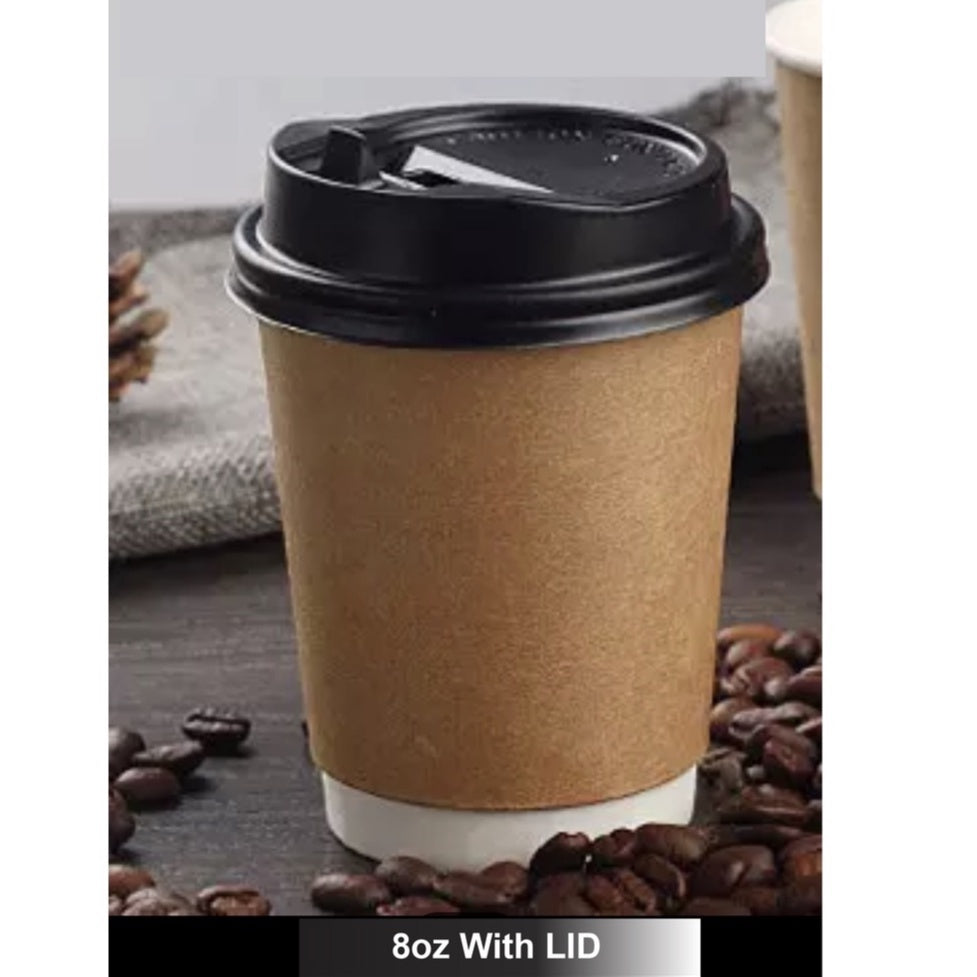 (Ready Stock)Coffee Tea Paper Cup High End Double Wall Heat Insulation Disposable  With Lid 8oz 12oz 16oz(±50pcs/bag))