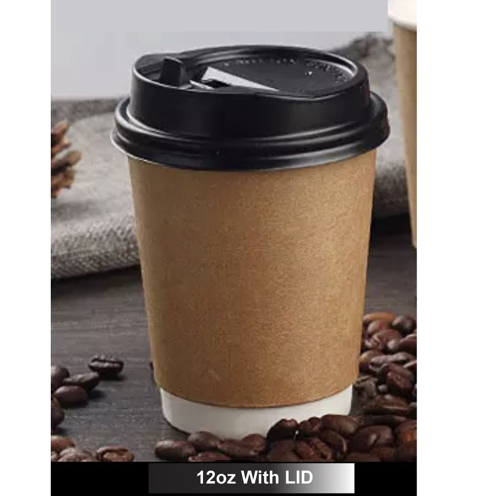 (Ready Stock)Coffee Tea Paper Cup High End Double Wall Heat Insulation Disposable  With Lid 8oz 12oz 16oz(±50pcs/bag))