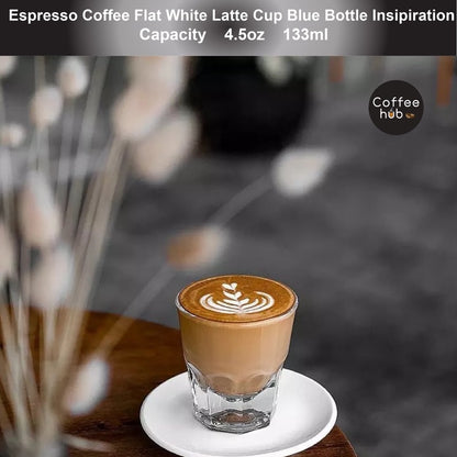 (Ready Stock)Coffee Espresso Flat White Cup Cafe Glass Cup Blue Bottle Style Inspiration 133ml 4.5oz Capacity