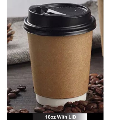 (Ready Stock)Coffee Tea Paper Cup High End Double Wall Heat Insulation Disposable  With Lid 8oz 12oz 16oz(±50pcs/bag))