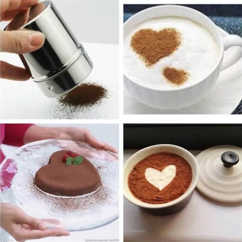 (Ready Stock)Coffee Sifter Duster Chocolate Shaker cocoa Flour Spray Kitchen Baking Tools Latte Art Mold Stencils