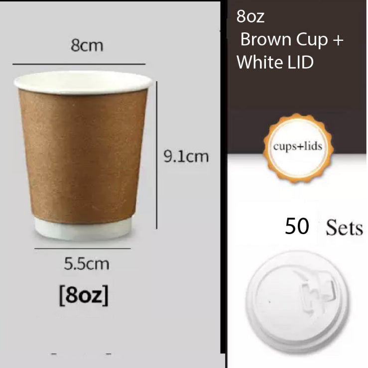 (Ready Stock)Coffee Tea Paper Cup High End Double Wall Heat Insulation Disposable  With Lid 8oz 12oz 16oz(±50pcs/bag))