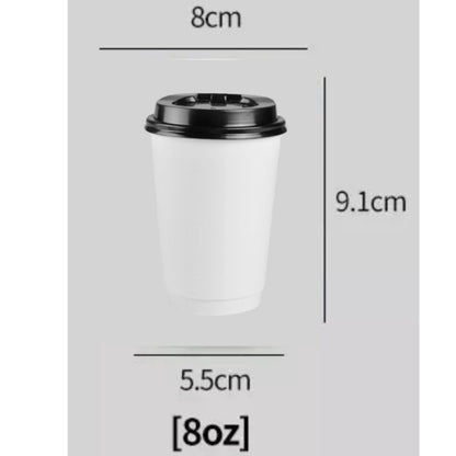 (Ready Stock)Coffee Tea Paper Cup High End Double Wall Heat Insulation Disposable  With Lid 8oz 12oz 16oz(±50pcs/bag))