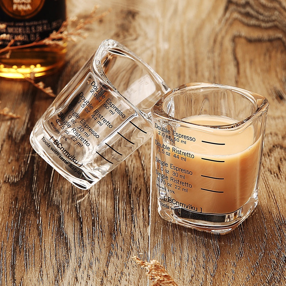 (Ready Stock)Coffee Espresso Shot Glass Double Mouthed Heat Resistance with Measuring Line 30ml 60ml 75ml