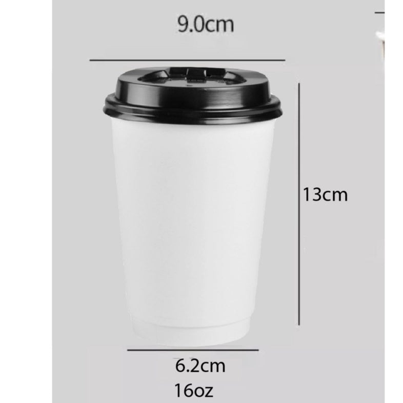 (Ready Stock)Coffee Tea Paper Cup High End Double Wall Heat Insulation Disposable  With Lid 8oz 12oz 16oz(±50pcs/bag))