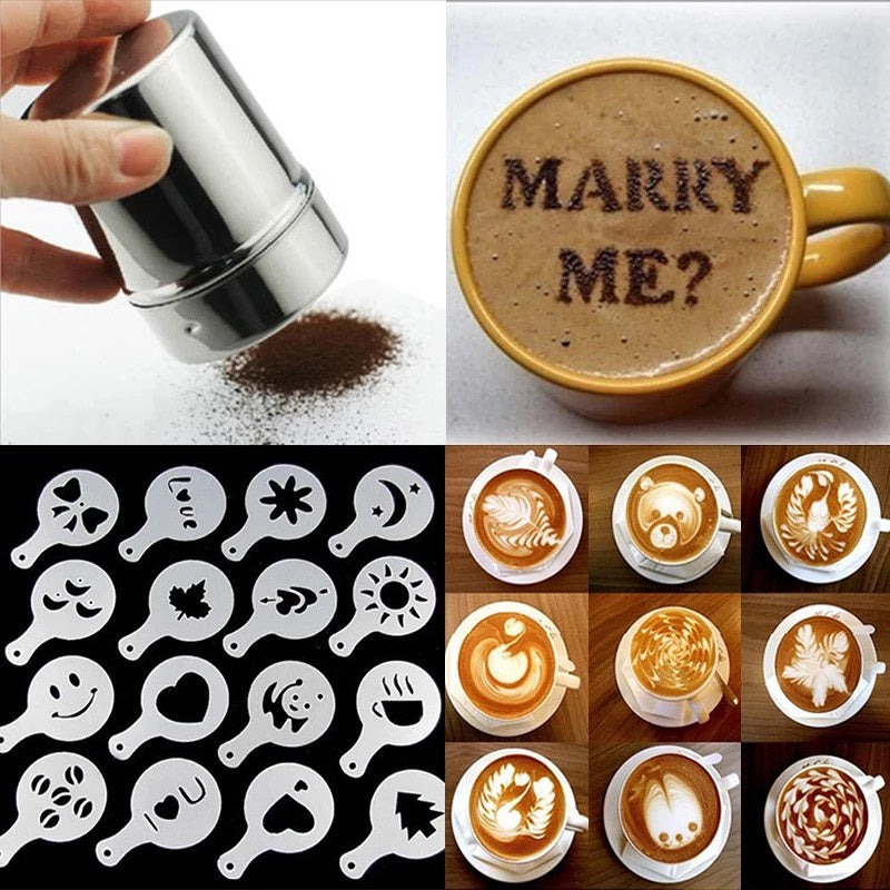 (Ready Stock)Coffee Sifter Duster Chocolate Shaker cocoa Flour Spray Kitchen Baking Tools Latte Art Mold Stencils