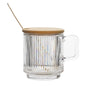 (READY STOCK)Coffee Tea Mug With Lid And Spoon Vertical Stripe Glass Creative Nordic Style 330ml