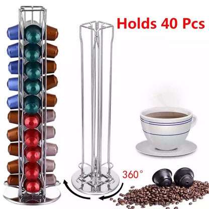 (Ready Stock)Coffee NESPRESSO Capsule Pod Holder (40 Pieces) Nescafe Dolce Gusto Pod Holder(24 Pieces) Rotatable Tower