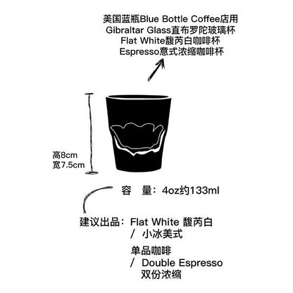 (Ready Stock)Coffee Espresso Flat White Cup Cafe Glass Cup Blue Bottle Style Inspiration 133ml 4.5oz Capacity