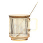 (READY STOCK)Coffee Tea Mug With Lid And Spoon Vertical Stripe Glass Creative Nordic Style 330ml