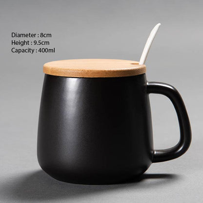 (READY STOCK)Coffee Tea Mug with Wood Handle Nordic Design With Lid and Spoon 350ml 420ml 460ml