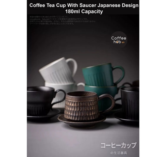 (READY STOCK)Coffee Latte Tea Mug 180ml Cum Saucer Japanese Creative Design Vintage Feel Set