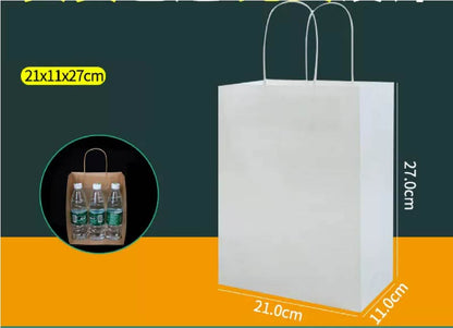 (READY STOCK)Kraft Paper Bag With Handle Solid Color Gift Packaging Take Away Drink Food 100pcs