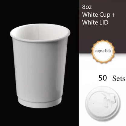 (Ready Stock)Coffee Tea Paper Cup High End Double Wall Heat Insulation Disposable  With Lid 8oz 12oz 16oz(±50pcs/bag))