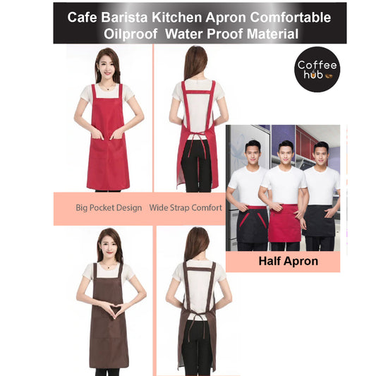 (READY STOCK)Cafe Barista Kitchen Apron Waterproof Oilproof Unisex With Two Waist Pocket Various Cols