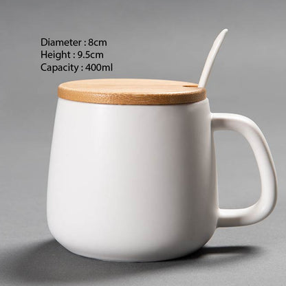 (READY STOCK)Coffee Tea Mug with Wood Handle Nordic Design With Lid and Spoon 350ml 420ml 460ml