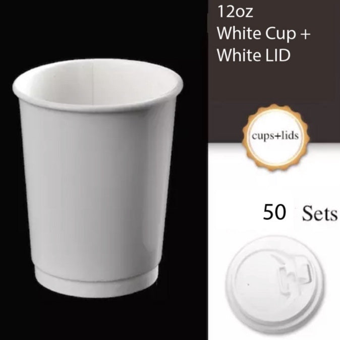 (Ready Stock)Coffee Tea Paper Cup High End Double Wall Heat Insulation Disposable  With Lid 8oz 12oz 16oz(±50pcs/bag))