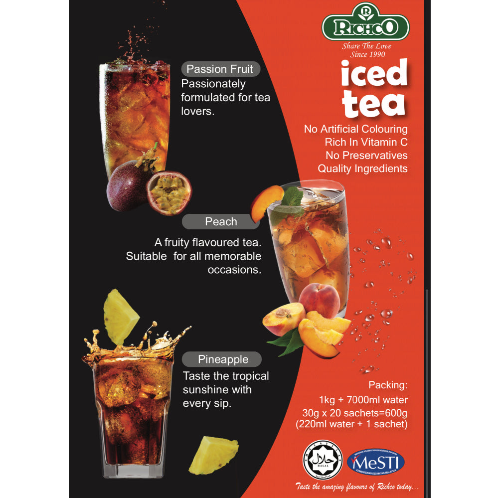 (Ready Stock)RICHCO Premium Fruit Ice Tea 1KG / 30gram Sachet Pack HALAL (LEMONGRASS/ LEMON LIME/ PEACH TEA)