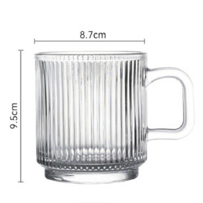 (READY STOCK)Coffee Tea Mug With Lid And Spoon Vertical Stripe Glass Creative Nordic Style 330ml