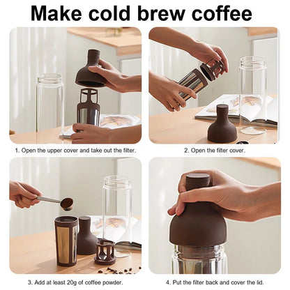 (READY STOCK)Coffee Cold Brew Ice Coffee Maker Pot Double Layer Mesh Stainless Steel 1000ml Capacity