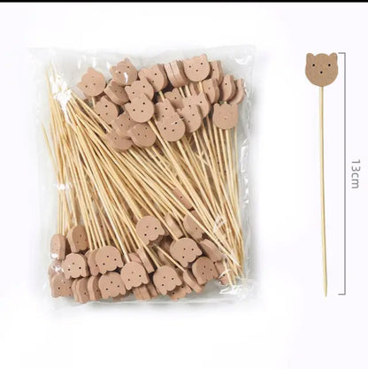 (READY STOCK)Bamboo Knot Shape Cocktail Sticks Pick Martini Drink Stick Pick Bar Buffets Cupcake Disposable 100pcs