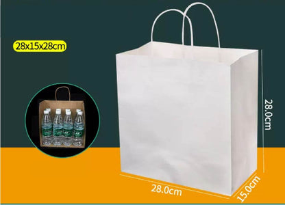 (READY STOCK)Kraft Paper Bag With Handle Solid Color Gift Packaging Take Away Drink Food 100pcs