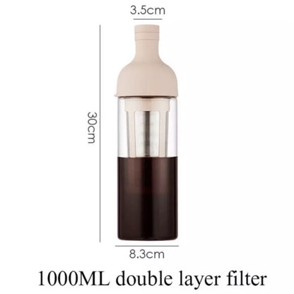 (READY STOCK)Coffee Cold Brew Ice Coffee Maker Pot Double Layer Mesh Stainless Steel 1000ml Capacity