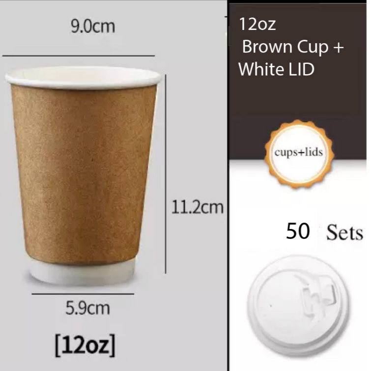 (Ready Stock)Coffee Tea Paper Cup High End Double Wall Heat Insulation Disposable  With Lid 8oz 12oz 16oz(±50pcs/bag))