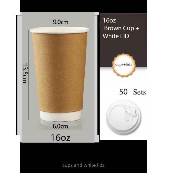 (Ready Stock)Coffee Tea Paper Cup High End Double Wall Heat Insulation Disposable  With Lid 8oz 12oz 16oz(±50pcs/bag))