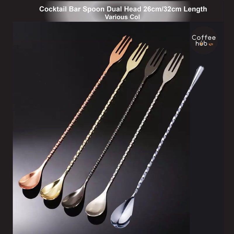 (Ready Stock)Cocktail Bar Spoon Double Head Cum Fork Bullet Head For Mixing Swizzle Stick 26cm 32cm Length