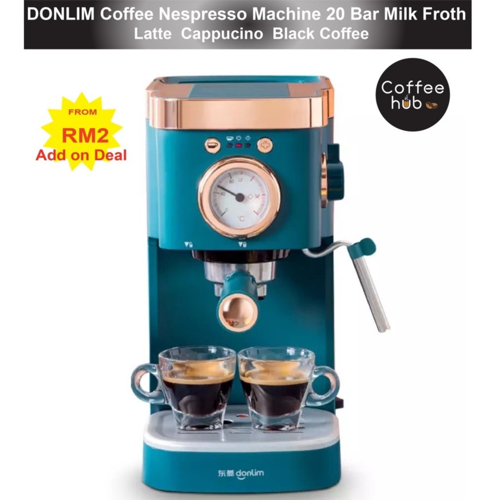 (Ready Stock)Espresso Coffee Machine Donlim Retro Style 20 Bar Home Semi Auto Milk Froth Latte Cappuccino Mocha