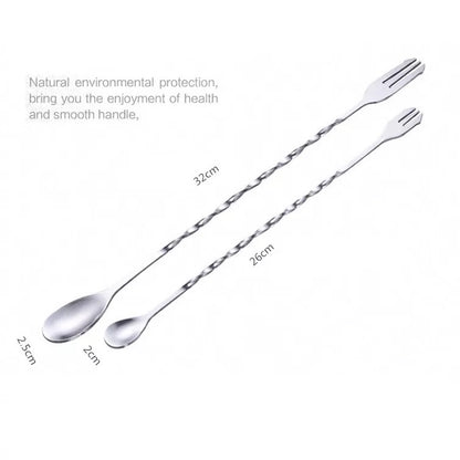 (Ready Stock)Cocktail Bar Spoon Double Head Cum Fork Bullet Head For Mixing Swizzle Stick 26cm 32cm Length