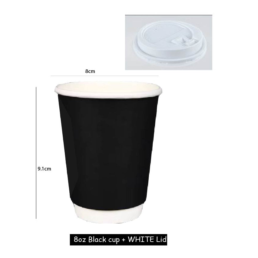 (Ready Stock)Coffee Tea Paper Cup High End Double Wall Heat Insulation Disposable  With Lid 8oz 12oz 16oz(±50pcs/bag))